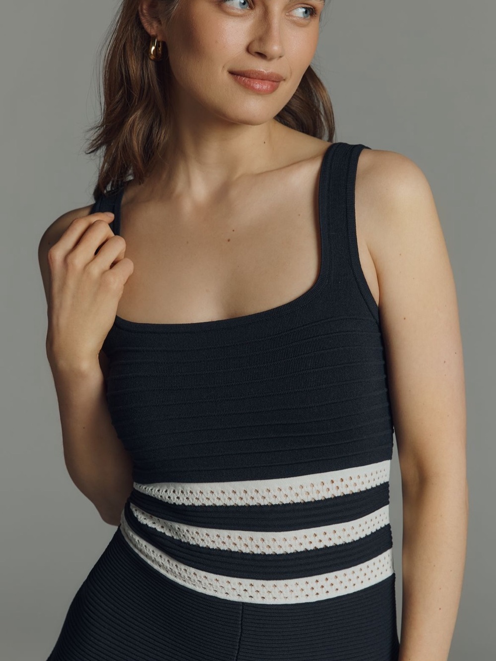 Anthropologie Black and White Striped Knit Fit-and-Flare Mini Dress - Picture 2 of 3